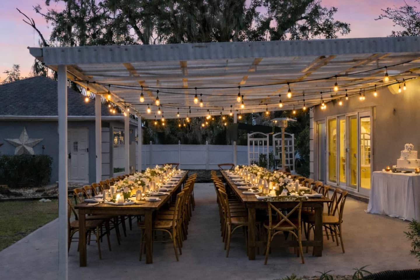 The patio, set for dinner — Lakeview Estate